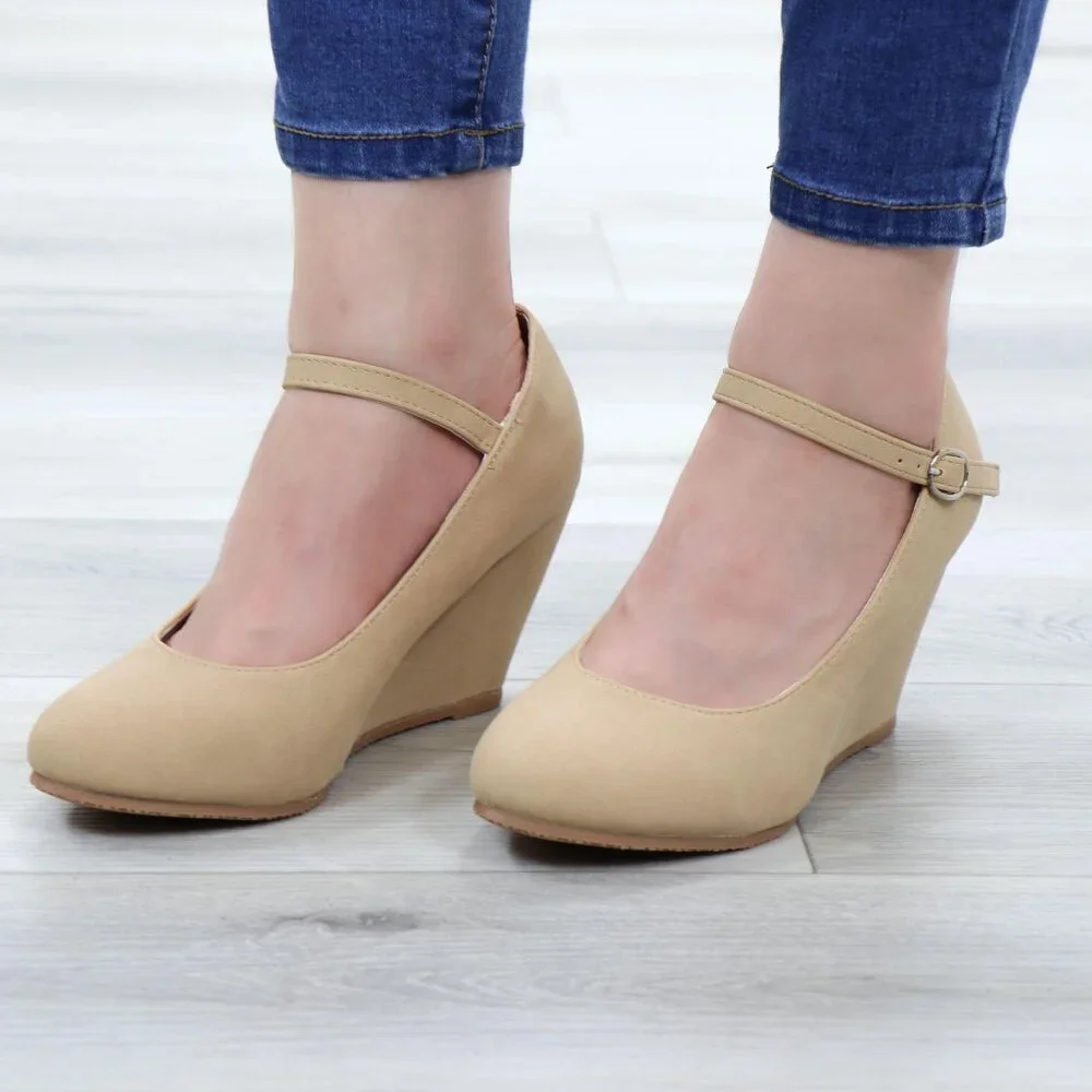 Faux Nubuck Leather Low Wedge Classy Heel - Picture 13 of 13